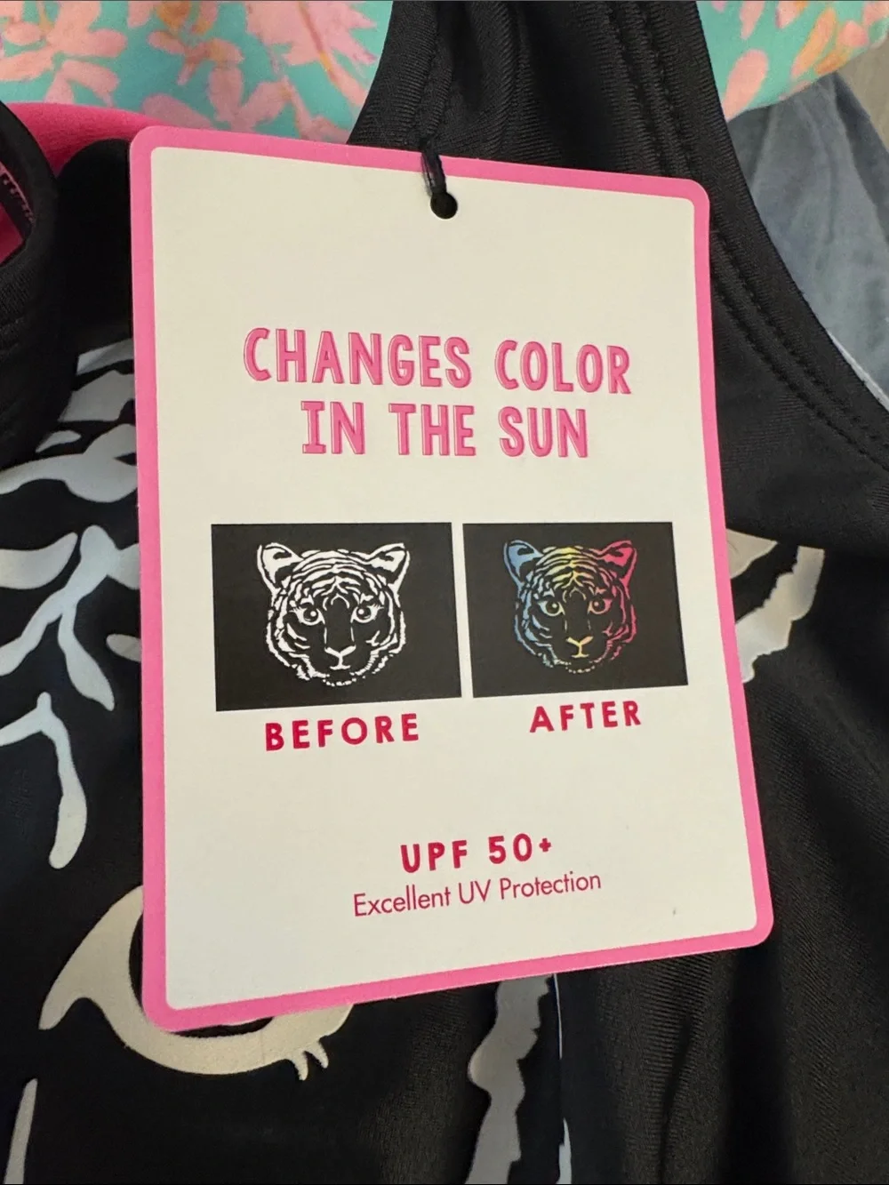 Justice NWT girls 12 TIGER (changes colors) neon back straps one piece swim UV